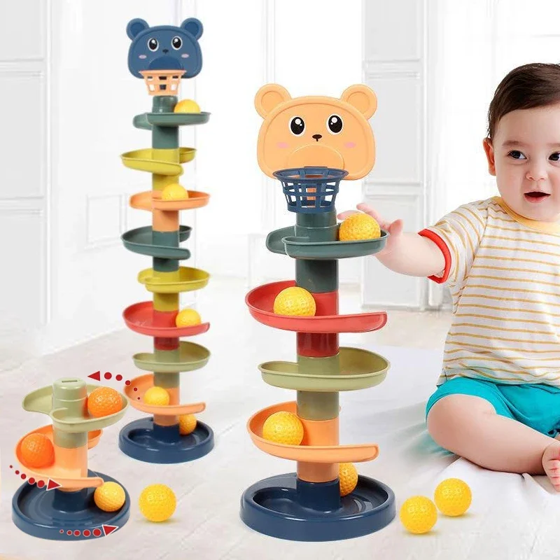 Baby Rotating Track Stacking Montessori Rolling Ball Tower Toys Early Parent Child Education Interactive Children's Toy Gifts