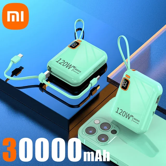 Xiaomi 120W Fast Charging 50000mAh Large Capacity Portable Power Bank Cable Two-way Mini Powerbank for iPhone Samsung Huawei 8