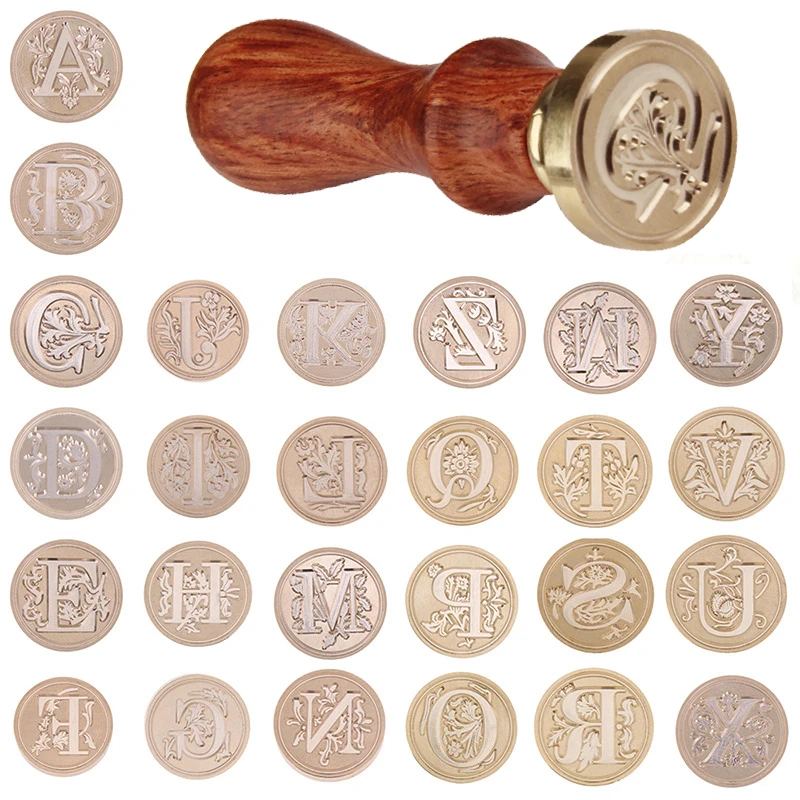 Retro 26 Letters Seal Stamp Sceau Décoratif Poignée en Bois Antique Wax Seal Stamp Kit Set A à Z Cachet Sceau Tampon Cire