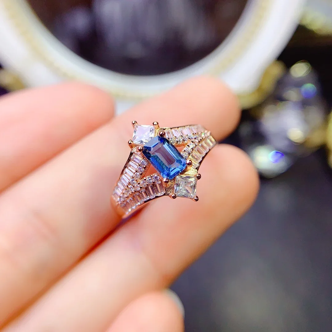 

Sterling Silver 925 Ladies All-Natural London Blue Topaz Ring Colour Ultra Bright Ring Engagement Gift Free shipping Boutique