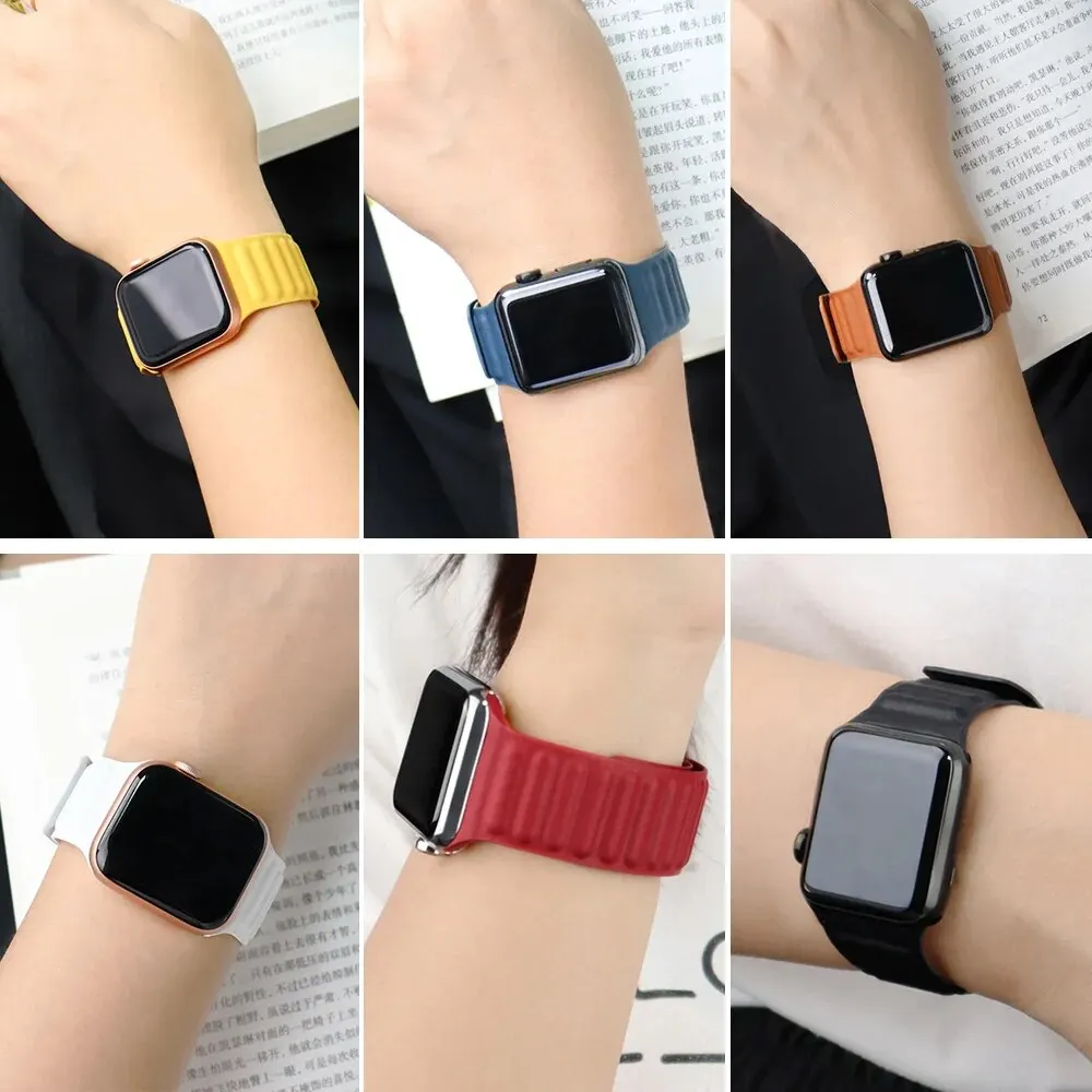 애플 워치용 가죽 링크 스트랩, 울트라 2 49mm, 44mm, 40mm, 41 45mm, 아이워치 시리즈 9, 8, 7, 6, 5, 4, 3 SE용 마그네틱 루프 팔찌