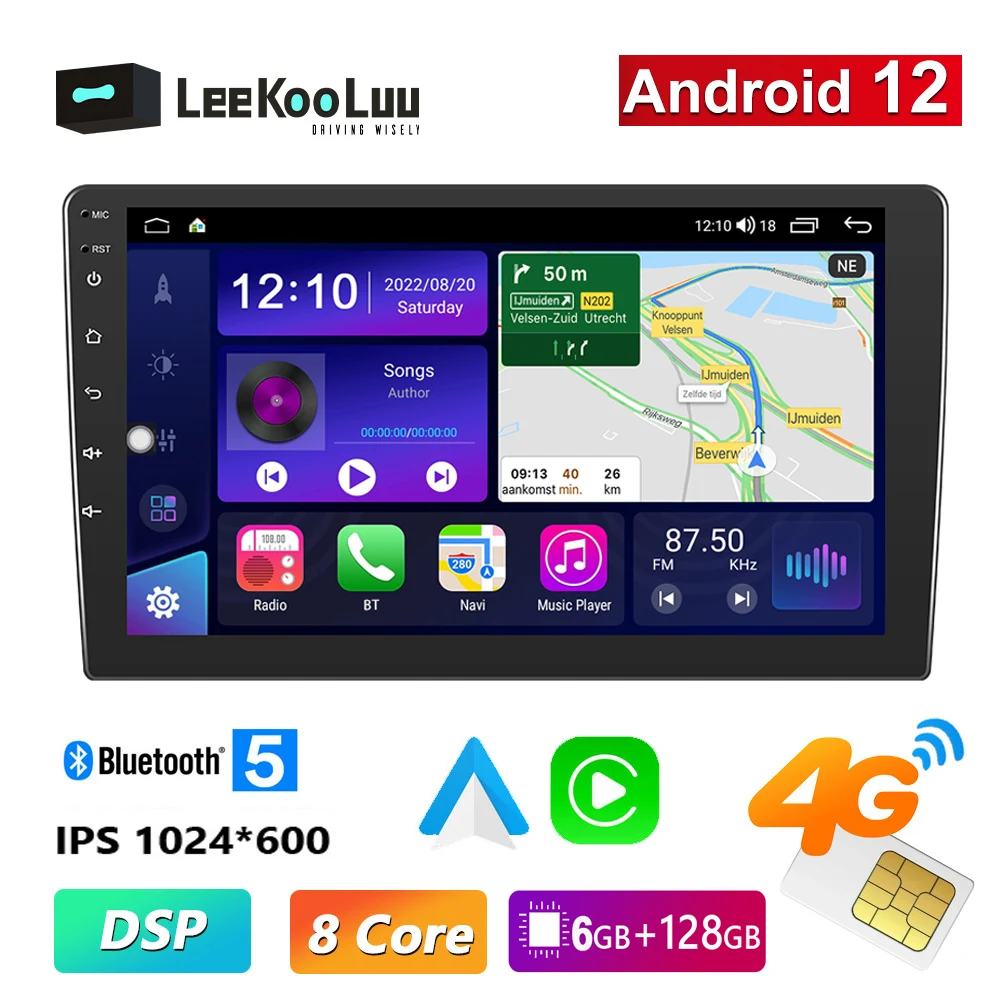 

LeeKooLuu 2 Din Autoradio Android 12.0 Multimedia Player 9" Car Radio GPS Navigation Bluetooth Wifi Wireless Carplay DSP 4G