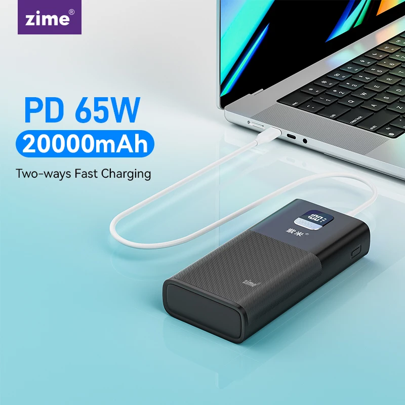 Zime 65W Power Bank 20000Mah Usb C Pd Ricarica Rapida Powerbank Batteria Esterna Caricabatterie Portatile Per Laptop Iphone Xiaomi Samsung