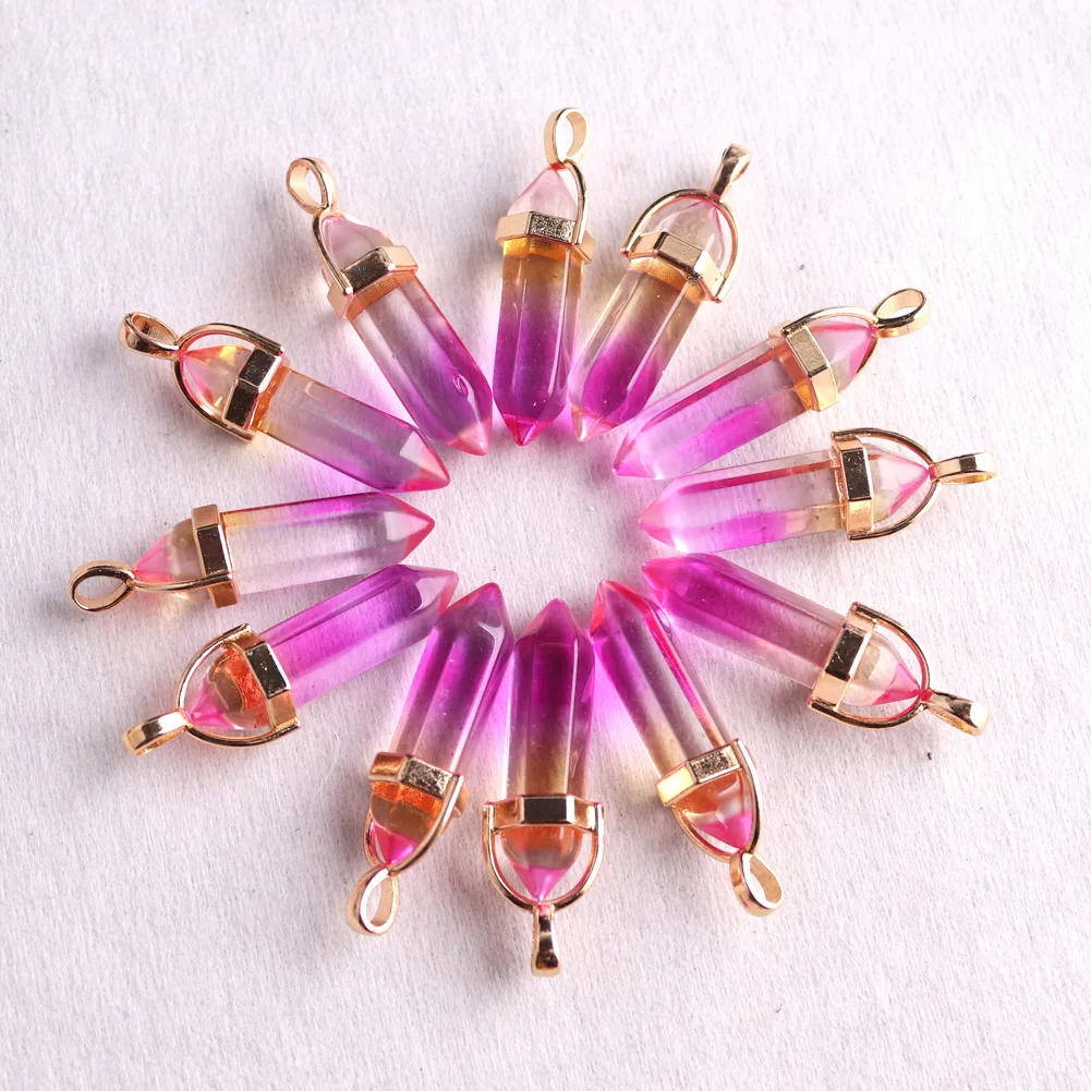 Colored Glass Crystal Bullet hexagon Pendants Charms For Diy Earrings Necklace Jewelry Making