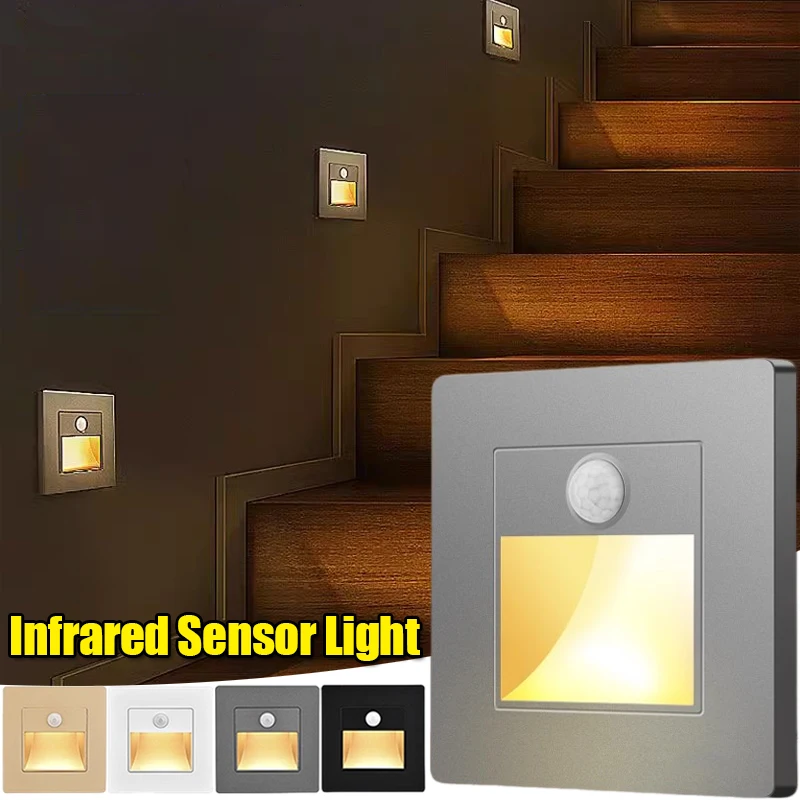 

Infrared Sensor Led Night Lights PIR Motion Body Induction Lamp Recessed Steps Ladder Stairs Corridor Bedroom Wall Decor Light