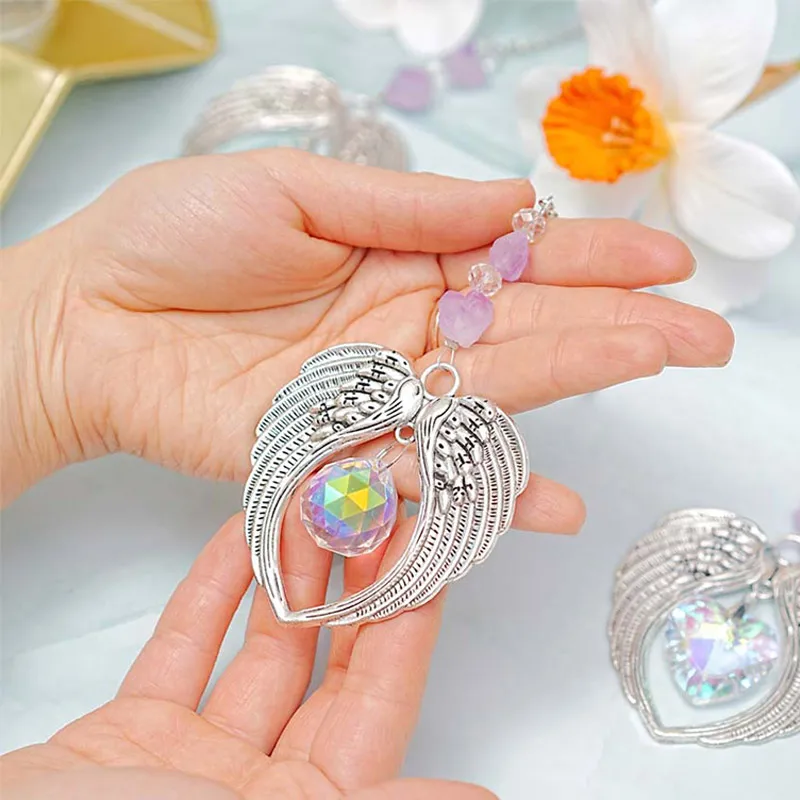 Purple crystal sun catcher angel wings light catcher crystal ball jewelry pendant home decoration ornaments