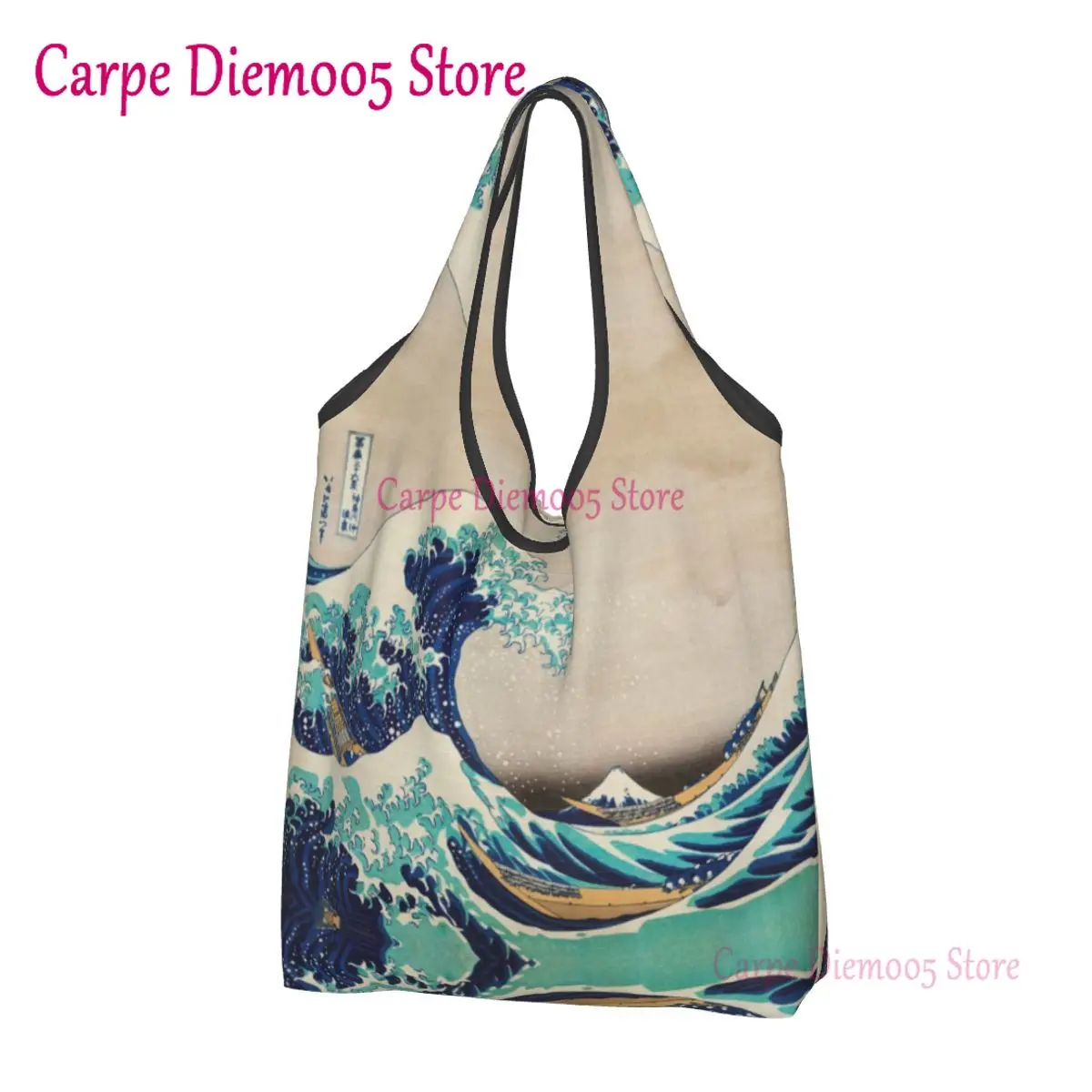 

Cute Great Wave Off Kanagawa Vintage Japanese Shopping Tote Bag Portable Grocery Shopper Shoulder Bag
