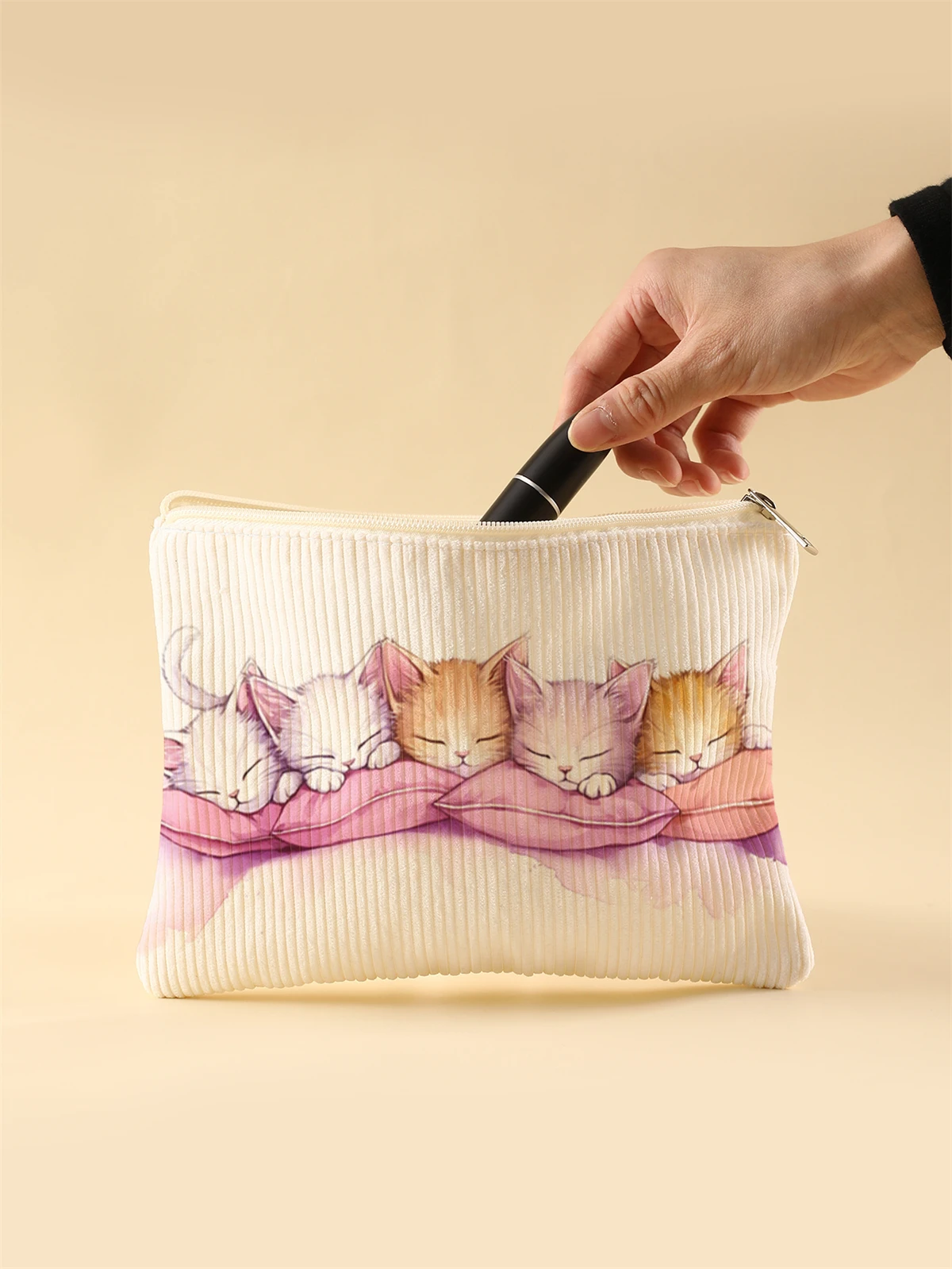 Women's Corduroy Travel Cosmetic Bag Portable Large Capacity Makeup Storage Organizer Zipper Clutch Purse Make up Bag