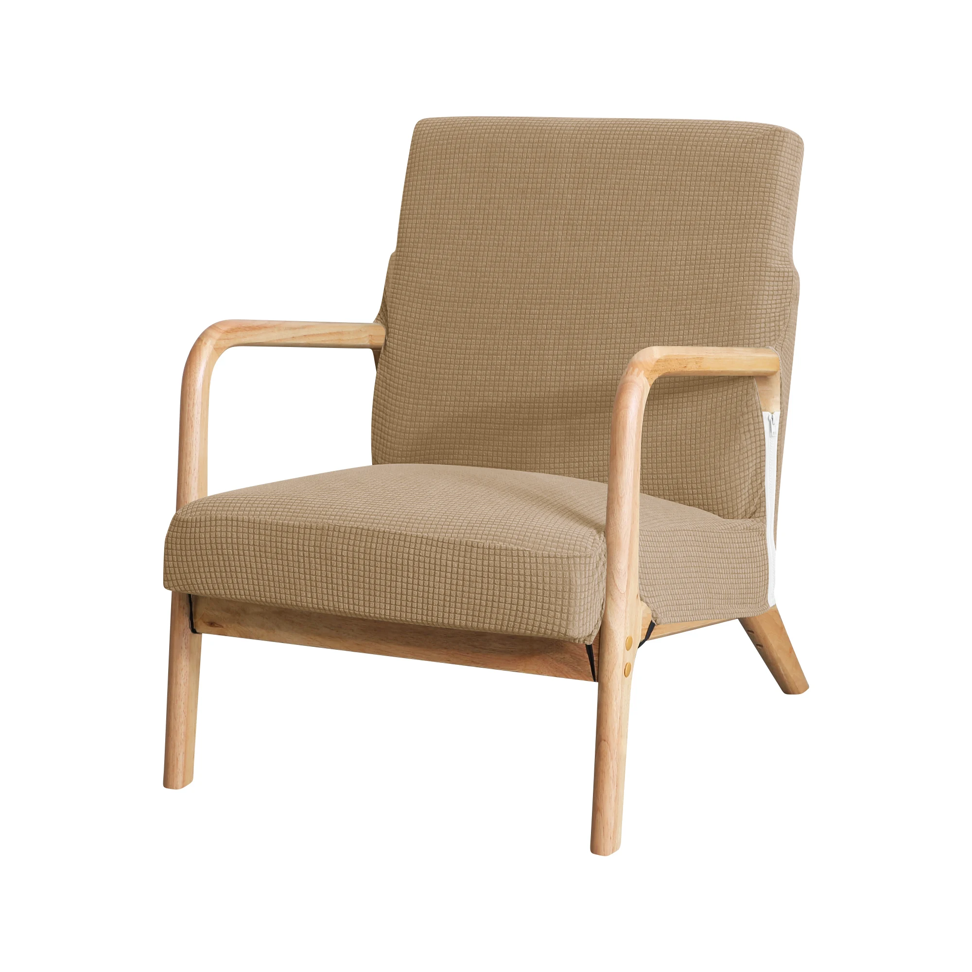 Water-Resistant Jacquard Armchair Slipcover - Solid Color Stretch Furniture Cover with Zipper