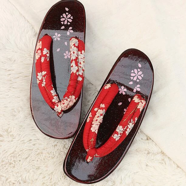 Zapatos Geta antiguos para mujer, zuecos Geisha, chanclas de tacón alto de de cereza Vintage de verano| | - AliExpress