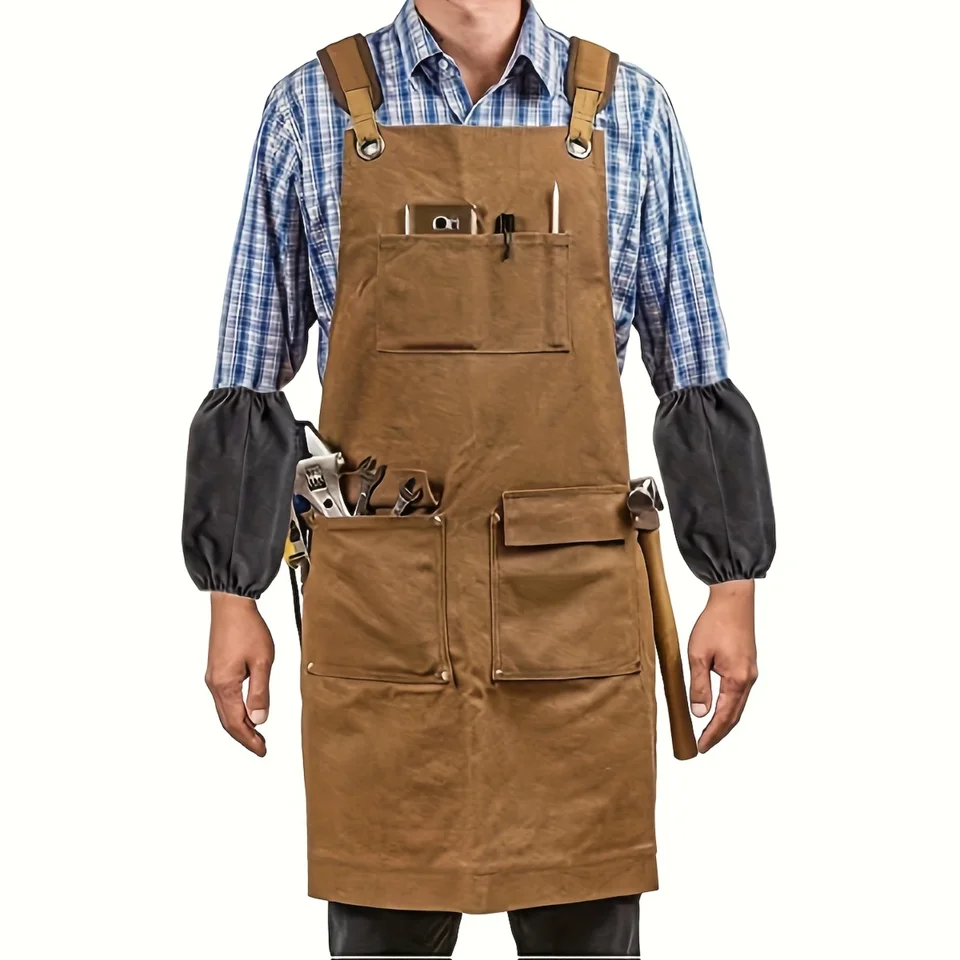 Waxed Canvas Woodworking Apron with Tool Pockets