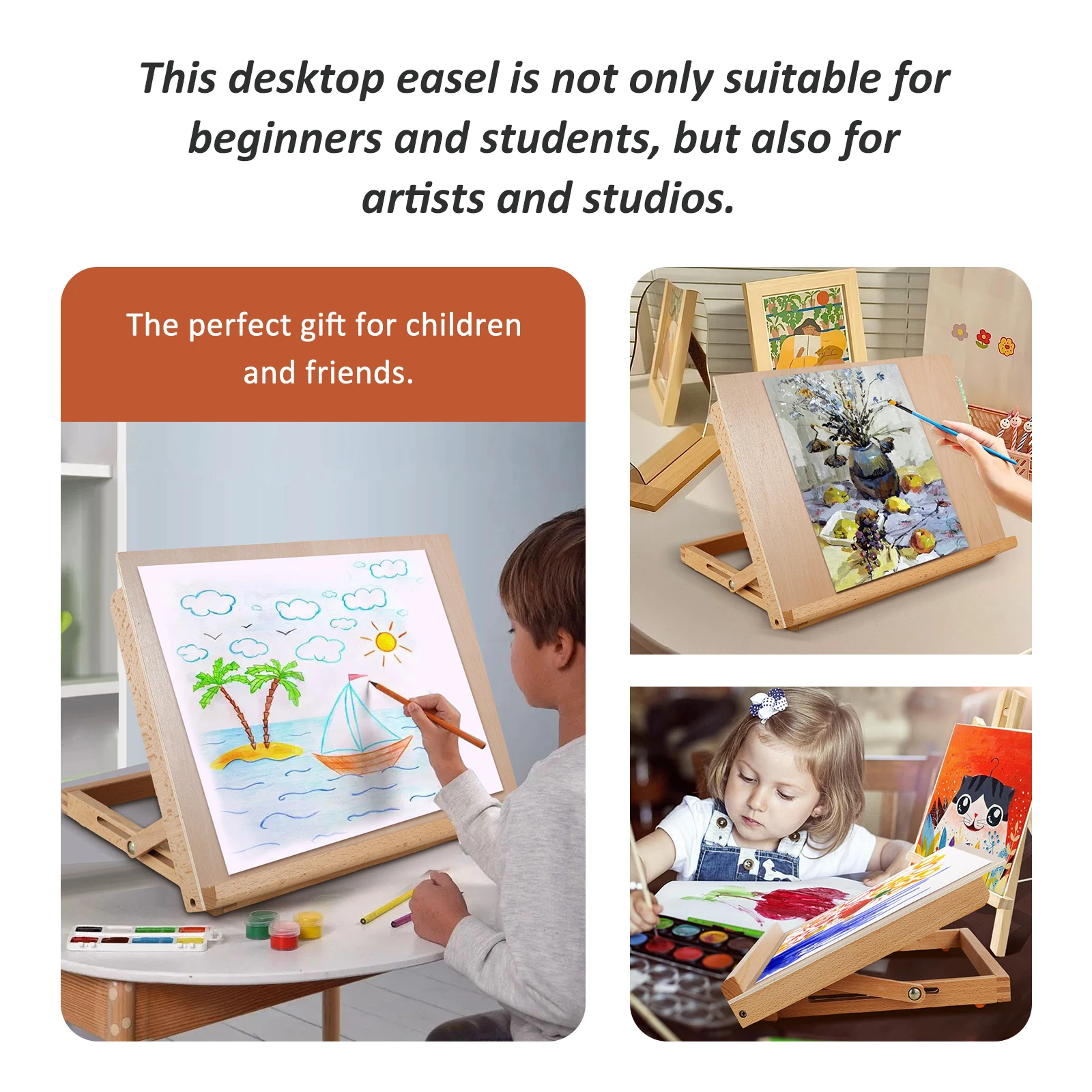 Art Easel Large Drawing Board Solid Wood Tabletop Painting Holder Adjustable Angle Folding Drawing and Sketching