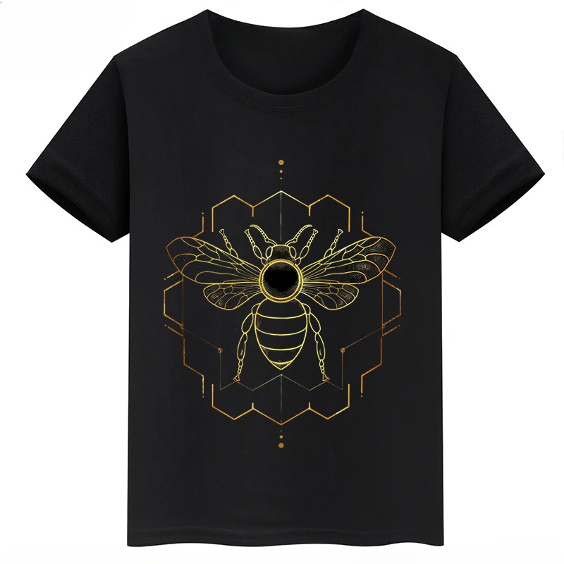 thumbnail image 1 of Ropa infantil con estampado de abejas, camisetas negras de manga corta de verano para niños, camisetas de algodón personalizadas para niños y niñas, 1 of 5