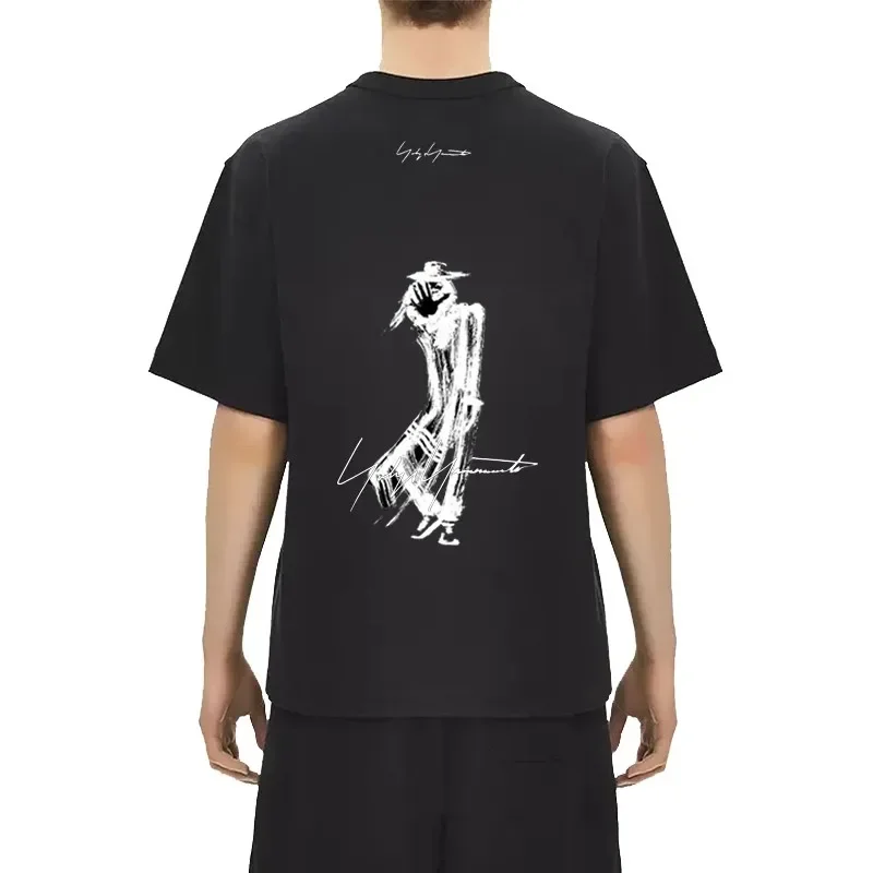 

Футболка Yohji Yamamoto мужская с коротким рукавом, японская хлопковая тенниска с абстрактным принтом, повседневная майка с круглым вырезом, лето
