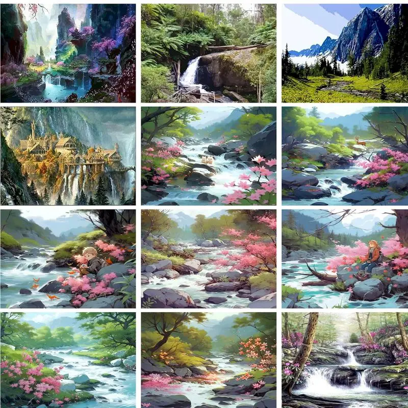 

GATYZTORY Frame Mountain River DIY Painting By Numbers Landscape Paint By Numbers Wall Art Canvas Painting For Home Decor Art