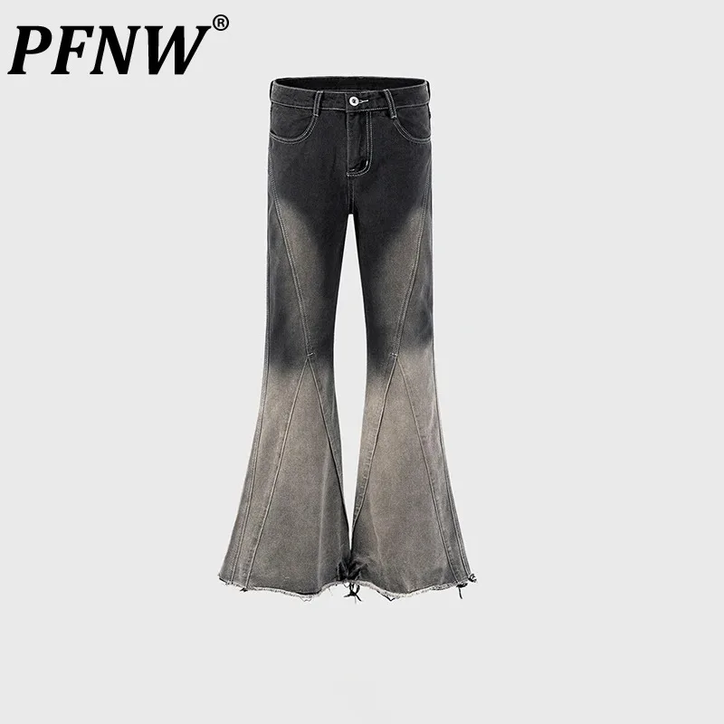 

PFNW Men's Autumn High Street Horn Wide Leg Denim Pants Women Tide Niche Style Dirty Punk Chic Gradient Fashion Jeans 12Z4252