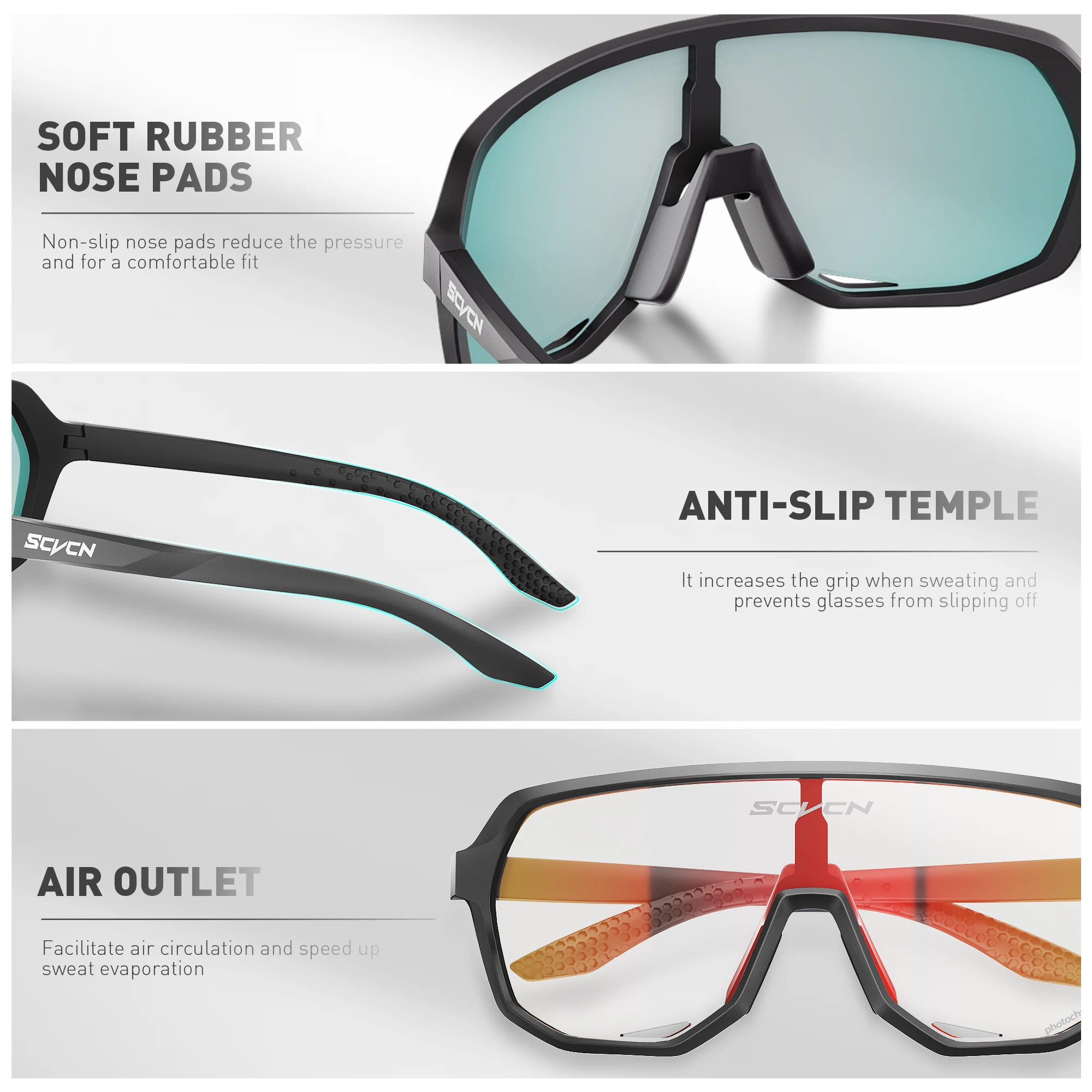 SCVCN Photochromic Glasses Bicycle Red Glasses Sports Men Sunglasses MTB Road Bike Eyewear for Women Cycling Goggles Racing