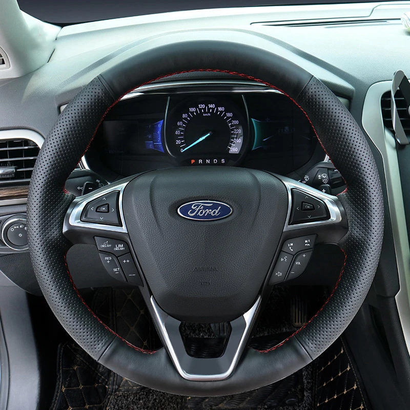 Car Steering Wheel Cover Black Soft Genuine Leather For Ford Mondeo