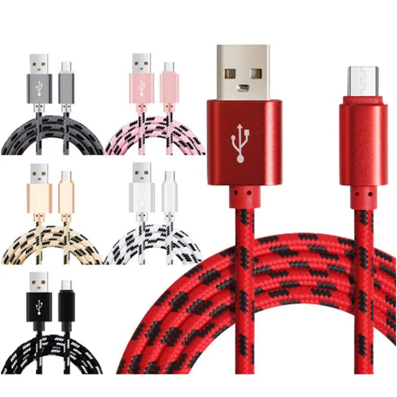 

50Pcs 1m 2m 3m Braided Nylon Fabric Micro Type C Usb Data Cable For Iphone Samsung HTC Xiaomi Huawei LG 2A Fast Charger Cable