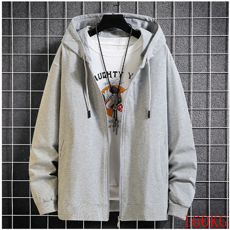 

Fall Plus Size Casual Hooded Sweater Cotton 10XL160kg 9XL 8XL 7XL 6XLFashion Men's Zipper Pocket Cardigan Sports Hooded Sweater