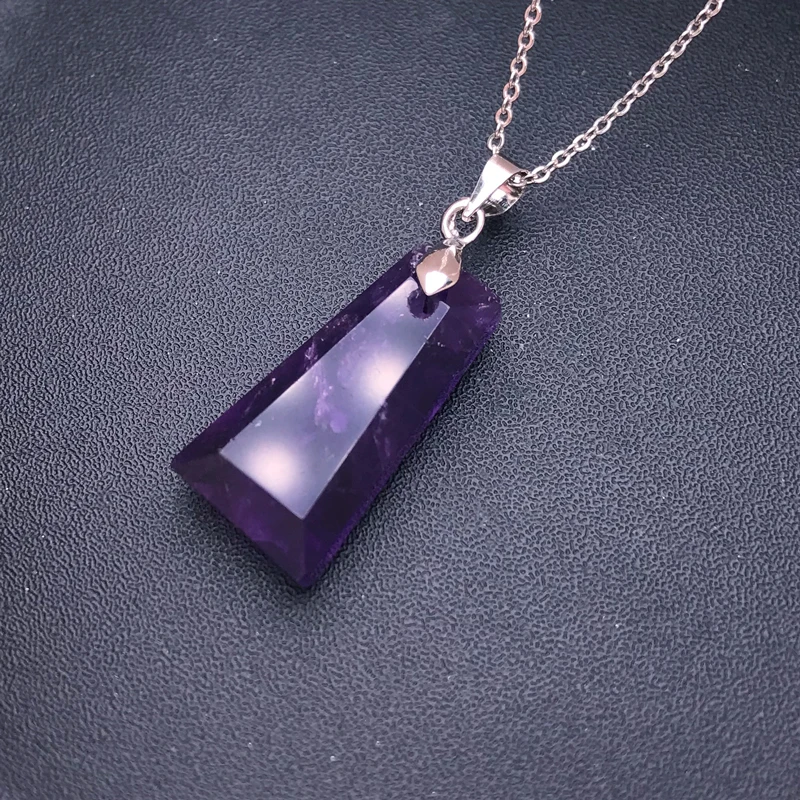 Elegant Natural Amethyst Pendant Gemstone Rose Quartz 13*25mm Necklace Handmade Jewelry for Women Party Gift