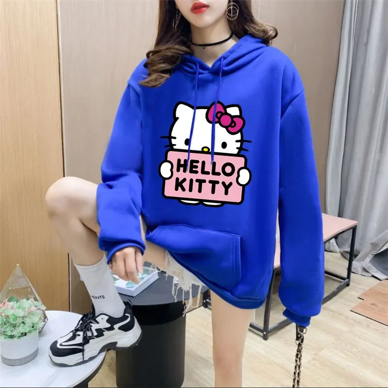 

Толстовка Sanrio с рисунком Hello Kitty, удобная свободная куртка с длинным рукавом и капюшоном, женский свитер для девочек, подарок на день рождения