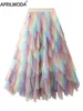 2024 Gradient Mesh Irregular Midi Long Casual Skirt High Elastic Ruffle Patchwork Rainbow Party Summer Holiday Bride Tutu Skirts 1