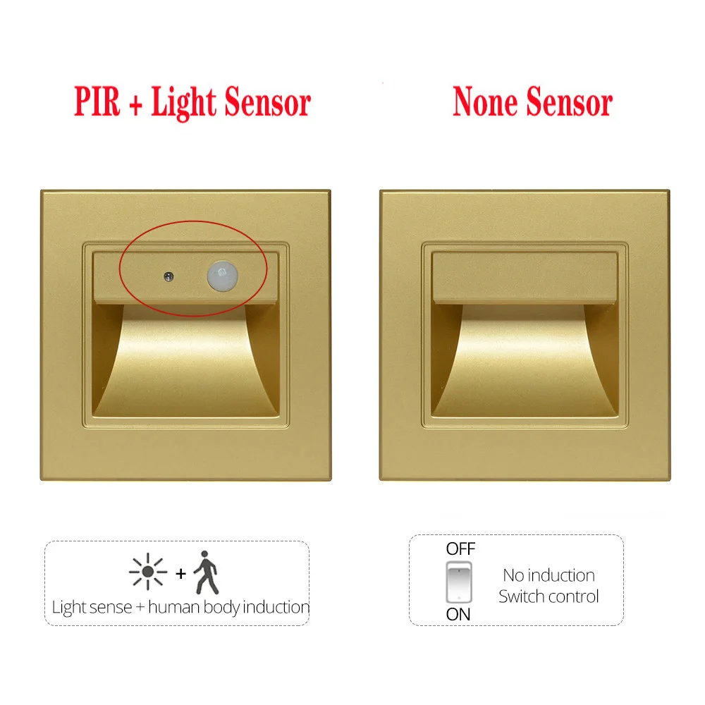 Square 86Type PIR Motion Detector Sensor Led Stair Light Infrared Human Body Induction Lamp Recessed Steps Ladder Staircase Wall 2
