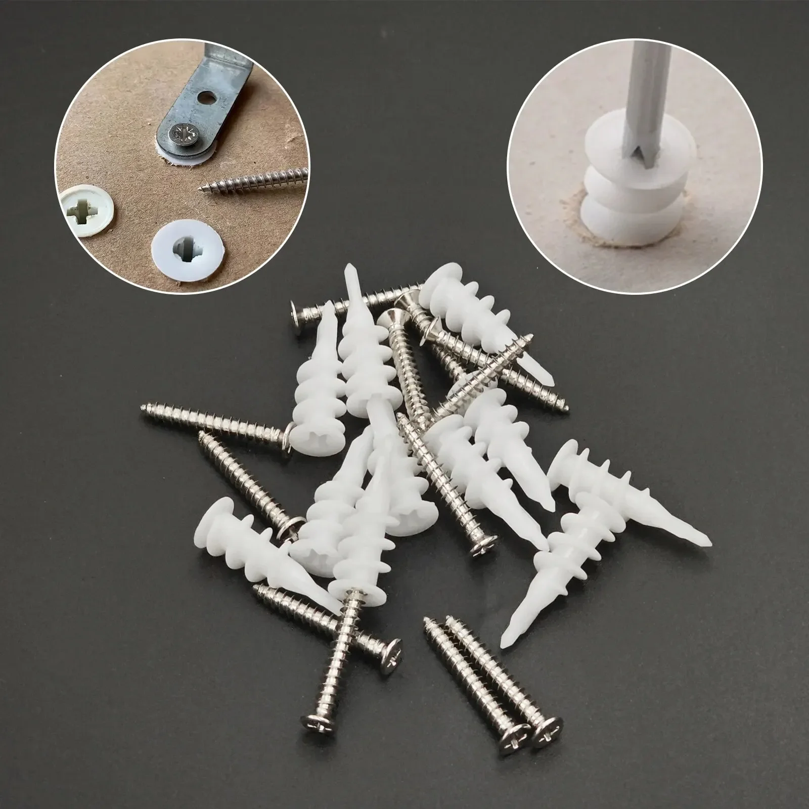 66 White Nylon Drywall Anchors And Screws, Threaded SLATE Anchors, Suitable For Suspension Installation