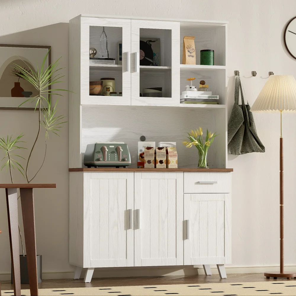 PINGGO Weißes Holz-Sideboard Schneidefachschrank 114x40x190cm für Wohn- und Esszimmerdekoration – Detail 7