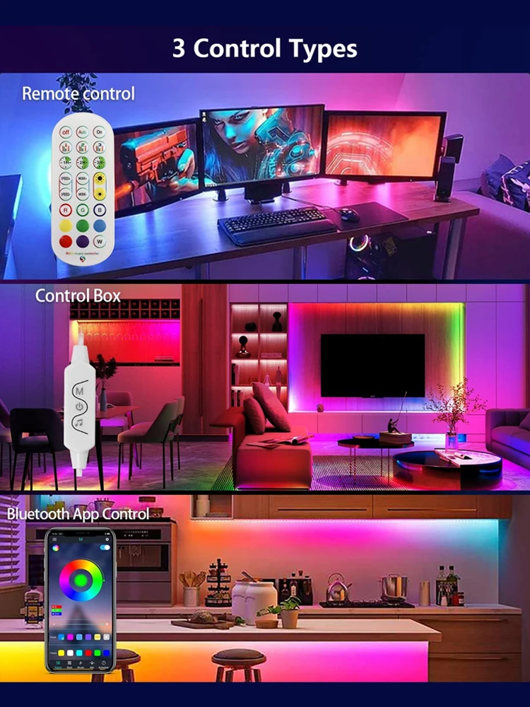 LED Smart Strip USB 5050RGBIC APP Control Music Synchronization with Remote  Control for Bedroom TV Backlight Ceiling Game Room