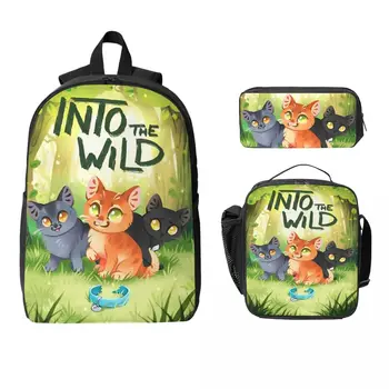 3Pcs Warrior Cats Theme School bags Set for Kids Pen Bags Backpack Sets with Lunch Box For Primary School Students Knapsack 1