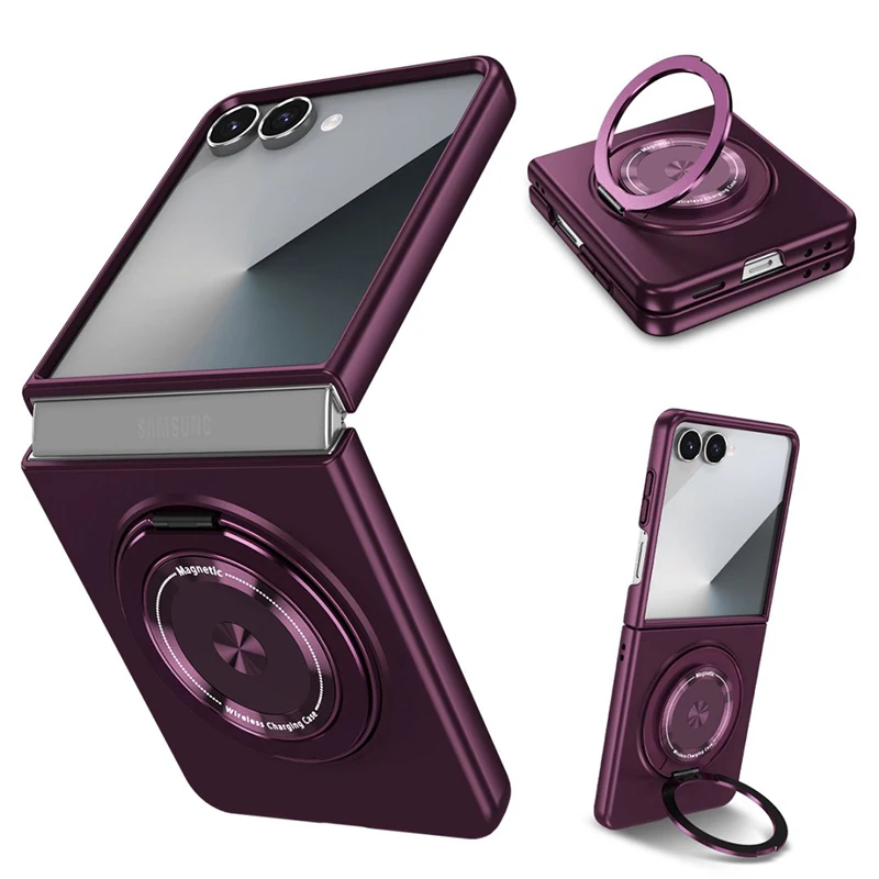 Magnetic Wireless Charging Hard Phone Case with Rotatable O Holder - Anti-Shock and Ultra Slim Design