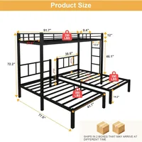 Twin Over Twin & Twin Bunk Beds for 3, Triple Bunk Bed for 3 with Guardrails, Ladder & Upper-Bed Platform, for Children, Teens 2