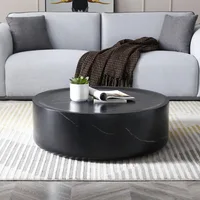 Modern Round Coffee Table for Living Room, Circle Coffee Table Faux Black Pattern Center Table for Apartment, No Need Assembly 2