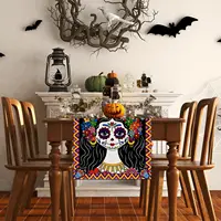 Mexican Day of The Dead Sugar Skull Linen Table Runners Dresser Scarf Decor Washable Dining Table Runners Party Decorations 3