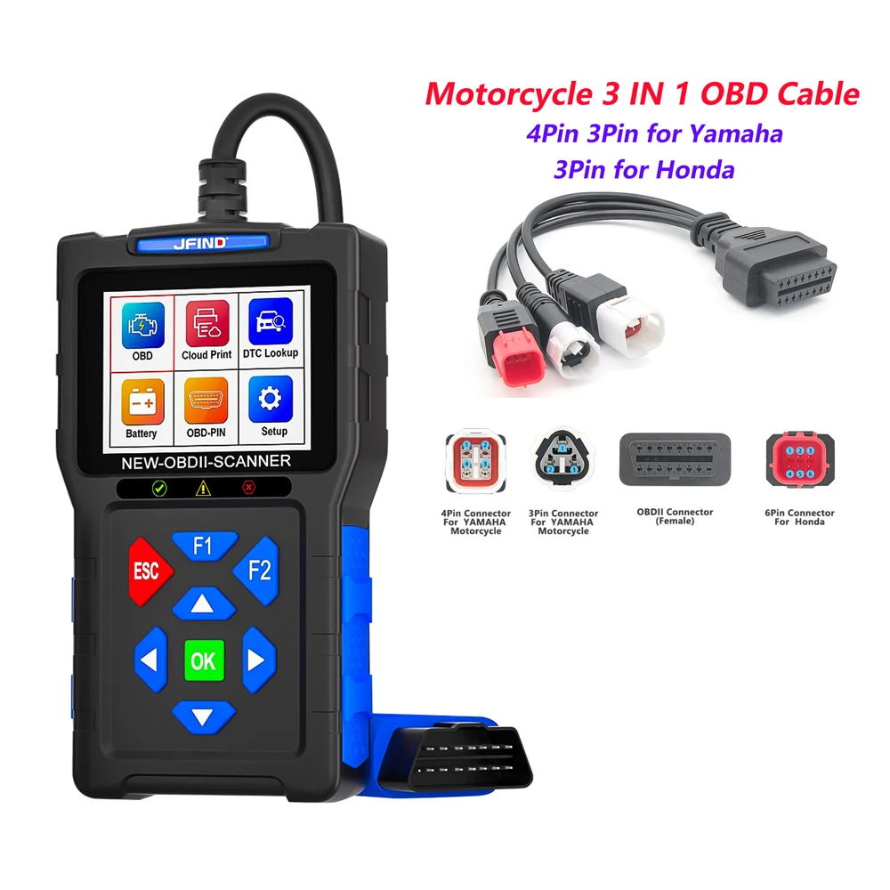OBD2 Scanner Fehler Code Reader JFIND JF700 Auto Motorrad OBDII Diagnose Werkzeuge Spannung Lade Test für Yamaha Honda ELM327