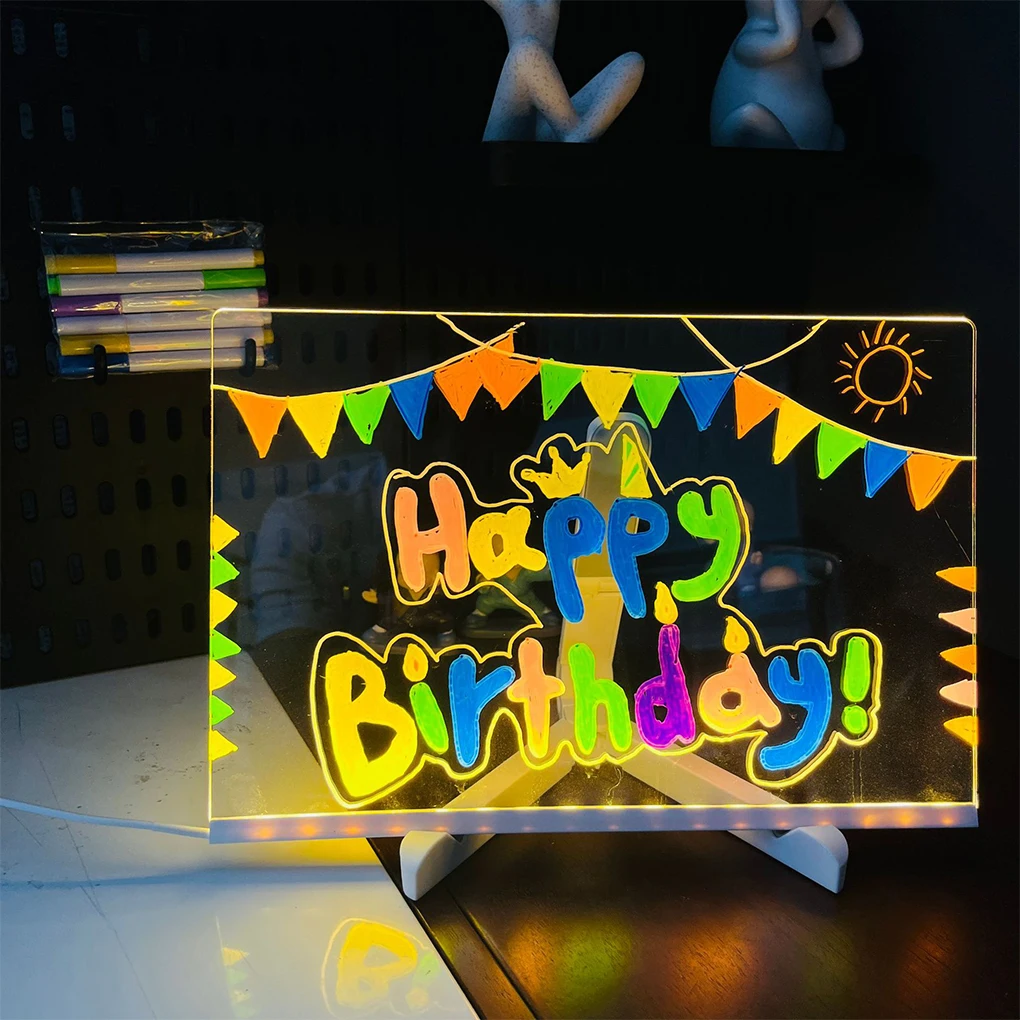 Colorful Led Note Board Creative And Durable Display For Kids Triangle Support Can Be Adjusted Angle 15*15cm