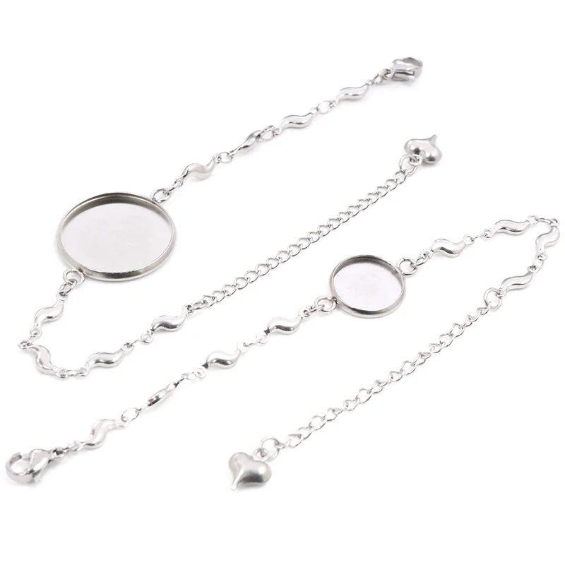 Set of 2 Adjustable Stainless Steel Bangle Base Bracelet Blanks with Multi-Size Bezel Trays