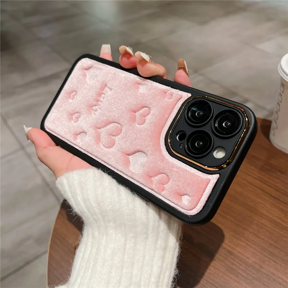 Custodia per telefono 3D Love Heat Soft Touch Fu Fo iPhone 15 14 Plus 12 13 11 Po Max Camea Placcatura Pellicola in vetro Protezione_voghion.com