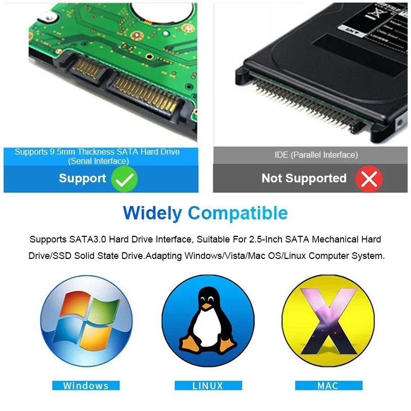 RSHTECH Portable HDD/SSD Enclosure Hard Disk Enclosure with UASP Protocol USB 3.0 2.5 Inch SATA Hard Drive Enclosure