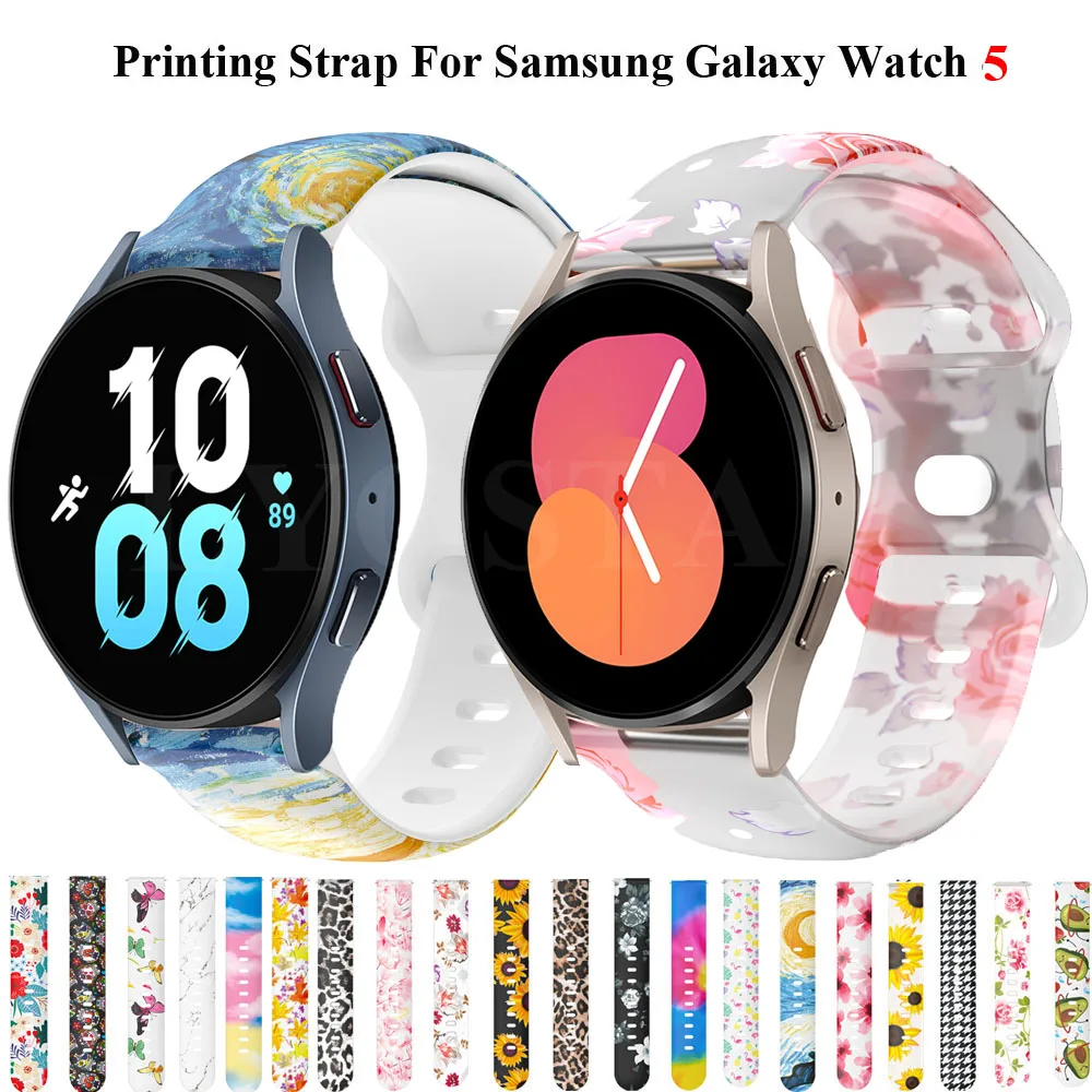 Cinghie Di Stampa In Silicone Da 20Mm Per Samsung Galaxy Watch 5 Pro 45Mm Smartwatch Bracciale Sportivo Galaxy Watch 5/4 44Mm 40Mm Band