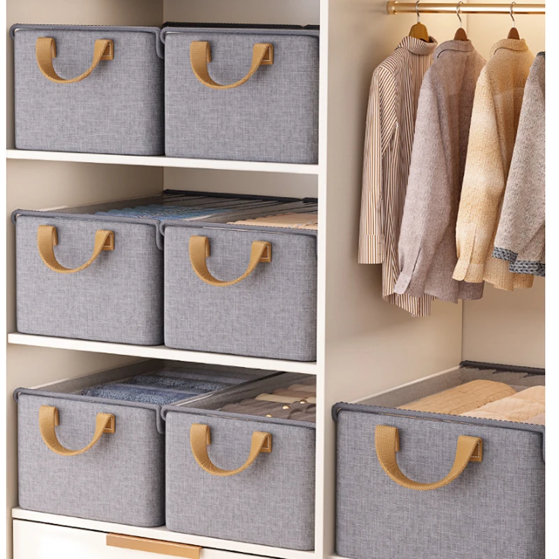 Collapsible Clothing Organizer Folding Clothes Storage Basket with Cover Metal Frame Underwear Storage Box Wardrobe Organizer 2