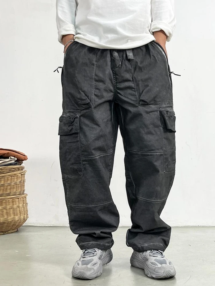 Vintage Cargo Pants For Men Plus Size Distressed Straight Pants Japanese Streetwear Harajuku Khaki Baggy Trousers casual pants
