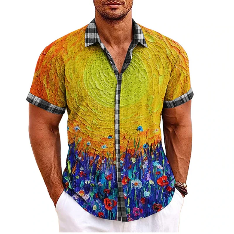 2023 Men's Shirt Pattern Printed Leaf Lapel Shirt Street Short Sleeve Men's Fashion Designer Casual Soft Hawaiian Shirt 5XL 5