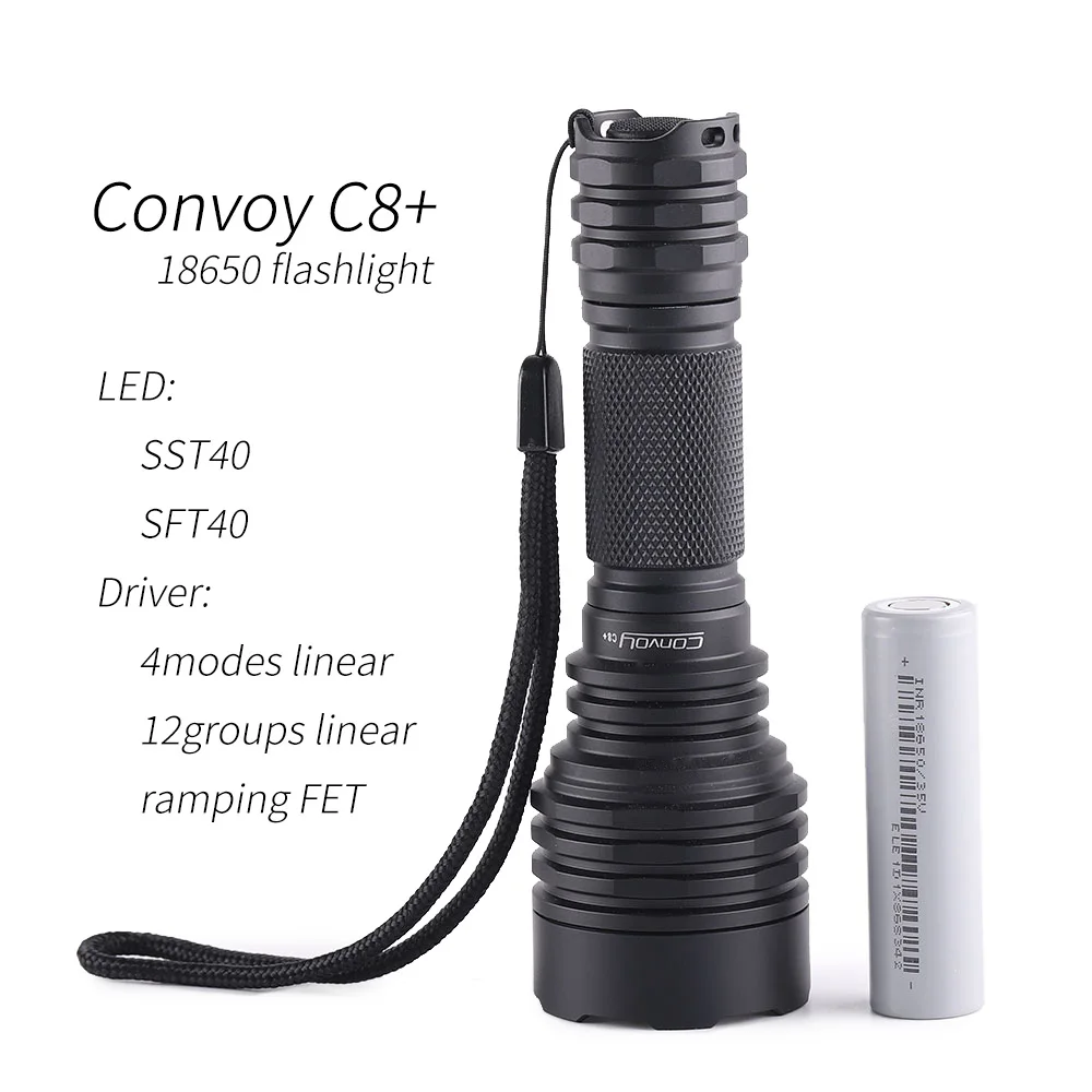 LED Flashlights LED Flashlight LED Torch Light Convoy C8+ with luminus SST40 SFT40 copper DTP board and ar-coated inside 18650 flashlight with battery