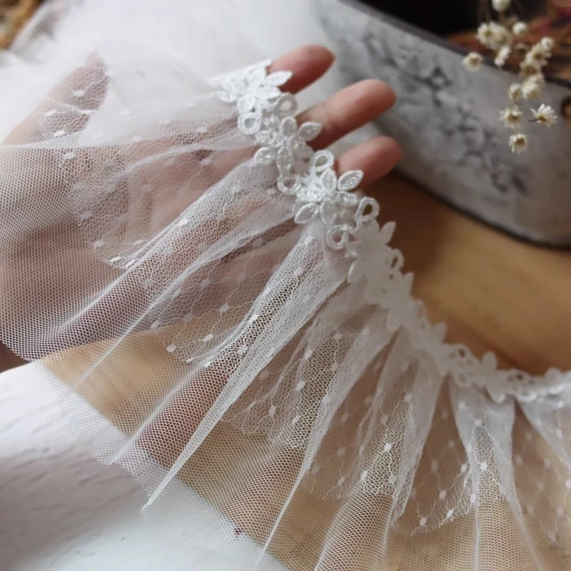 Soft double mesh pleats white tulle lace DIY clothing skirt cuff