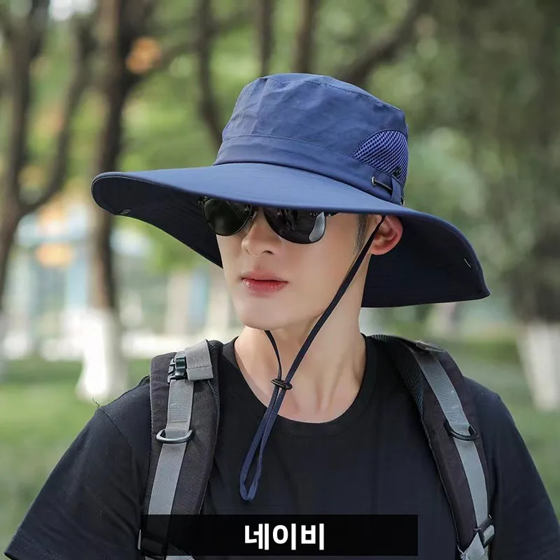 남성 낚시 모자 여름 신상품 자외선 차단 통기성 넓은 챙 등산 모자 야외 낚시 장비