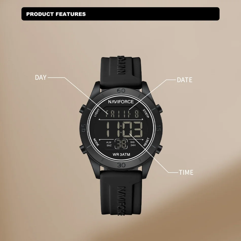 New Naviforce Lcd Digital Fashion Sports Lady Watches Anti Circular Silicone Strap Electronic Clock Women's Classic Wrist Watch, Alina Gadgets