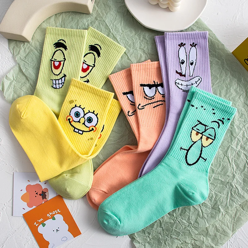 New Happy Funny Cartoon The SpongeBob Anime Socks Combed Cotton Casual Couples Harajuku Hip Hop Women |